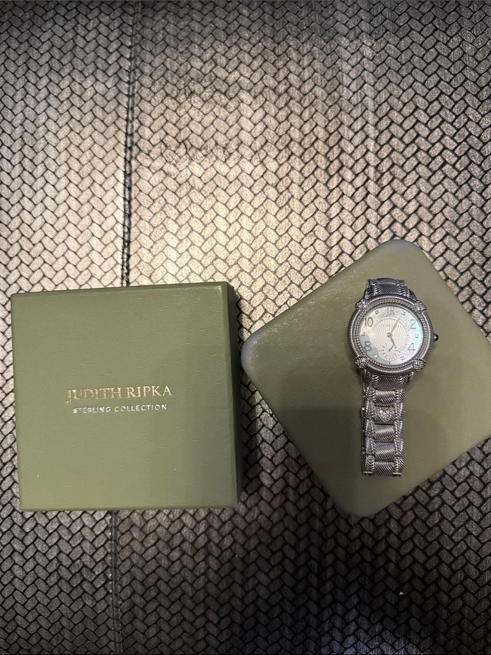 Judith Ripka Silver Stainless Steel Watch with Mother-of-Pearl Dial